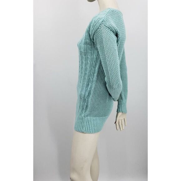 Mossimo Open Knit Tunic Sweater Women's Size Medium Green Scoop Neck Cable *Flaw - Picture 9 of 12